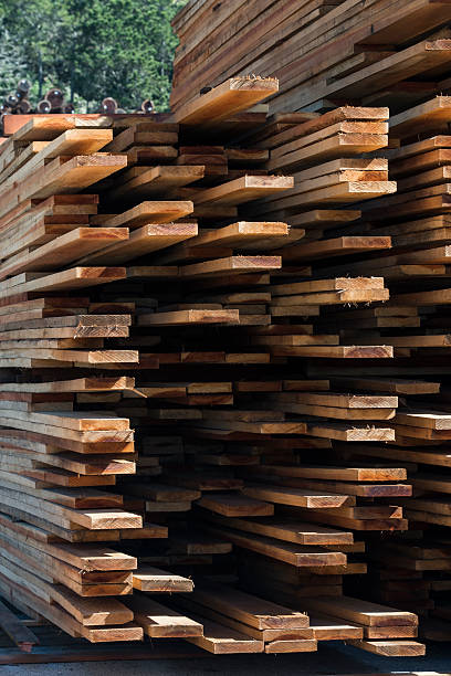 zbliżenie stos tylko częściowo redwood przetwarzanego - timber lumber industry redwood stack zdjęcia i obrazy z banku zdjęć
