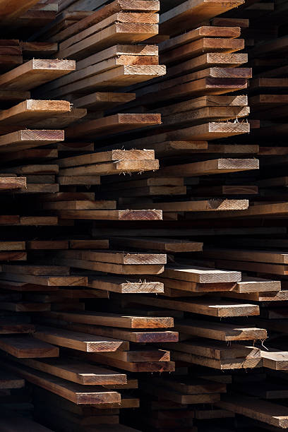 zbliżenie stos tylko częściowo redwood przetwarzanego - timber lumber industry redwood stack zdjęcia i obrazy z banku zdjęć