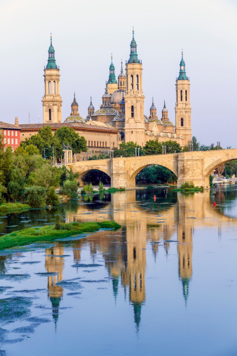 View of the Basilica Cathedral of Our Lady of the Pillar, Catedral Basilica de Nuestra Señora del Pilar, Zaragoza Spain