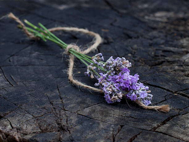 istock Lavender bundle on the wooden stump 465612933