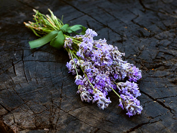 istock Lavender bunche on the wooden stump 465615465