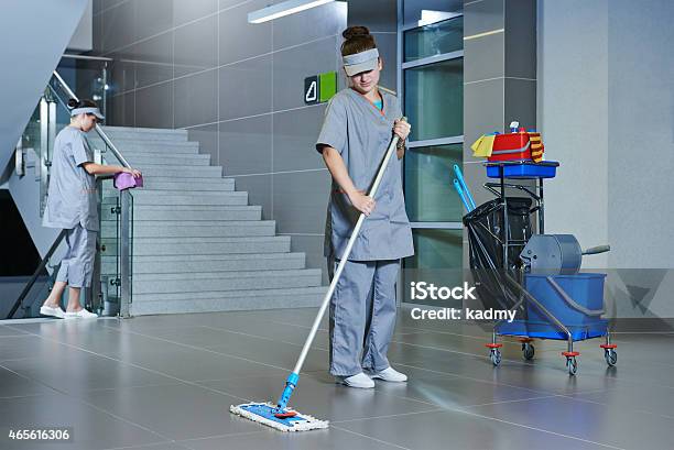 Worker Cleaning Floor With Machine Stock Photo - Download Image Now - Cleaning, Business, Repairing