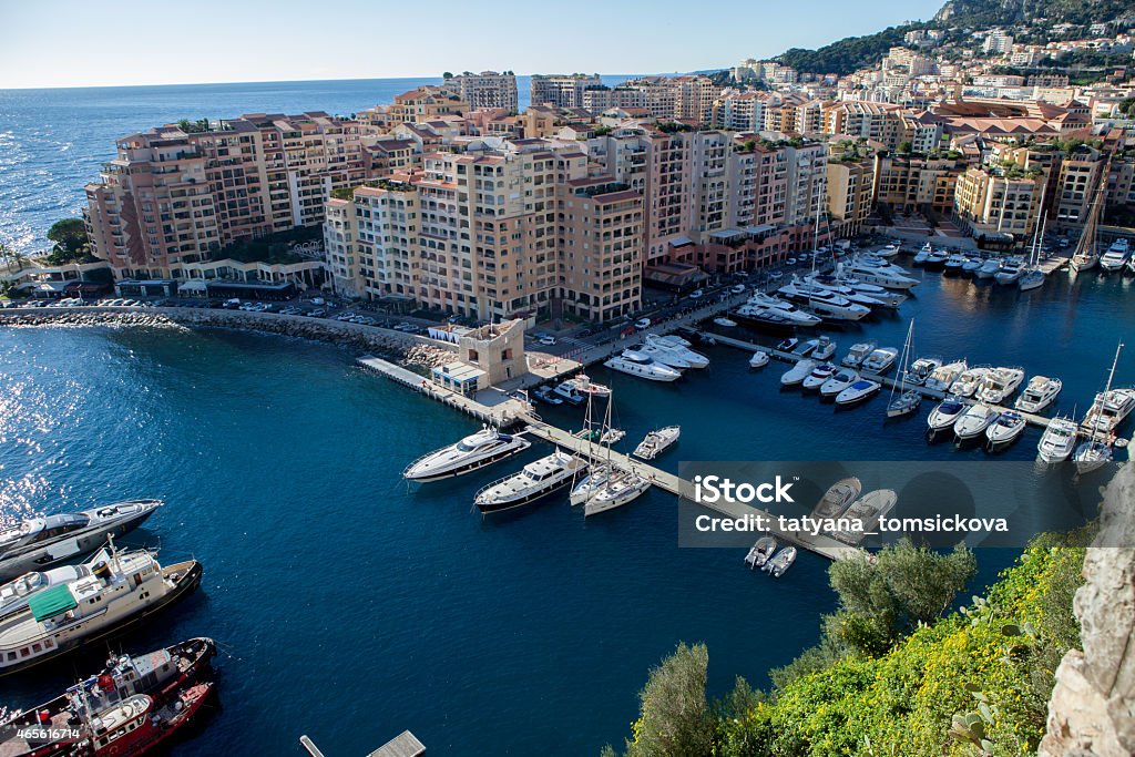 View of monaco port in Fontvielle from the village View of monaco port in Fontvielle from the village, daytime, landscape view 2015 Stock Photo