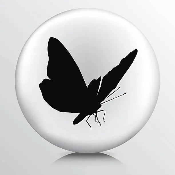 Vector illustration of Round Icon with Open Winged Butterfly Black Silhouette