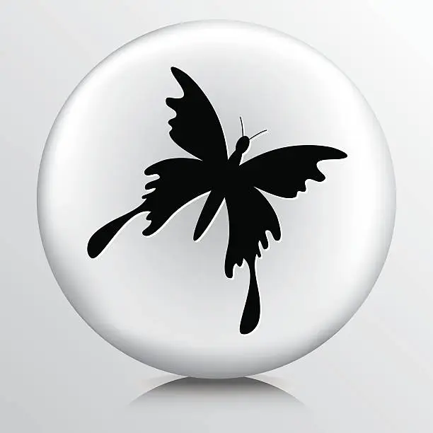 Vector illustration of Round Icon with Open Winged Butterfly Black Silhouette