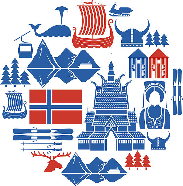 ilustraciones, imágenes clip art, dibujos animados e iconos de stock de conjunto de iconos de noruega - snowmobiling silhouette vector sport