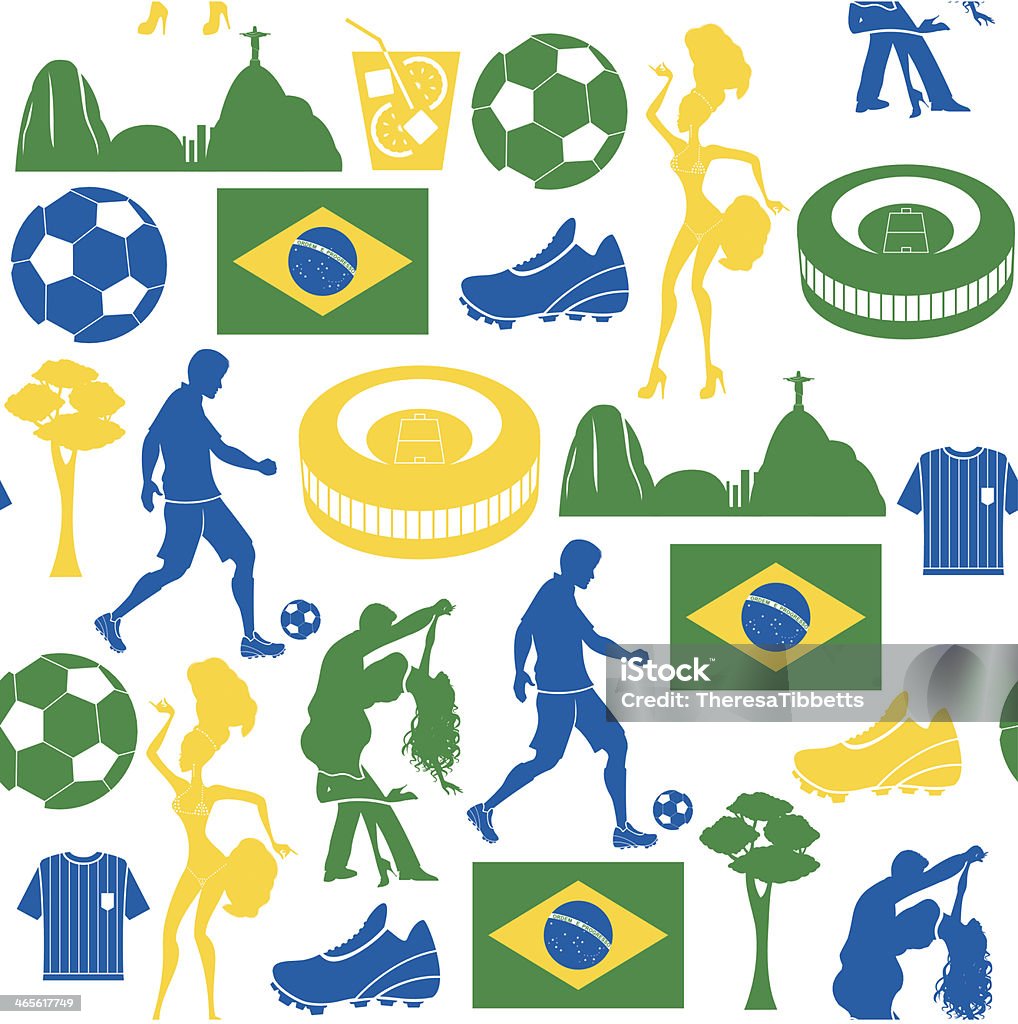 Patrón de repetición de fútbol y Brasil - arte vectorial de Fútbol libre de derechos