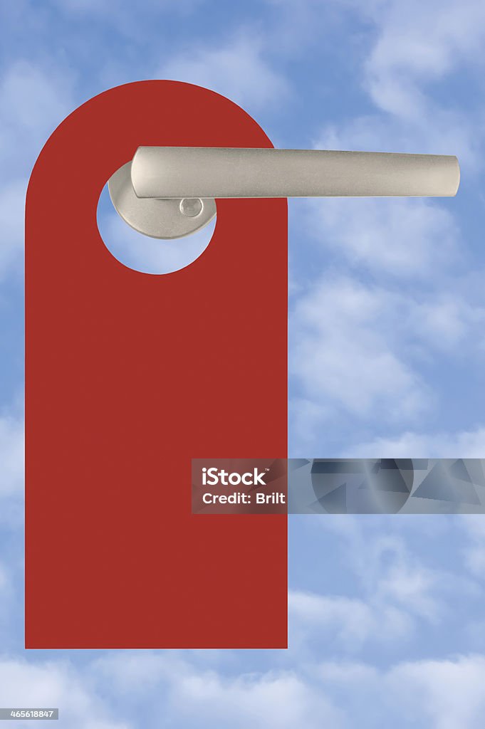 Blank Red Tag On Handle Over Bright Summer Sky Cloudscape Blank Empty Red Tag Door Handle Over Bright Summer Sky Cloudscape, Clouds Abstract Stock Photo