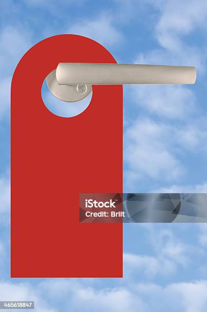 Blank Red Tag On Handle Over Bright Summer Sky Cloudscape Stock Photo - Download Image Now