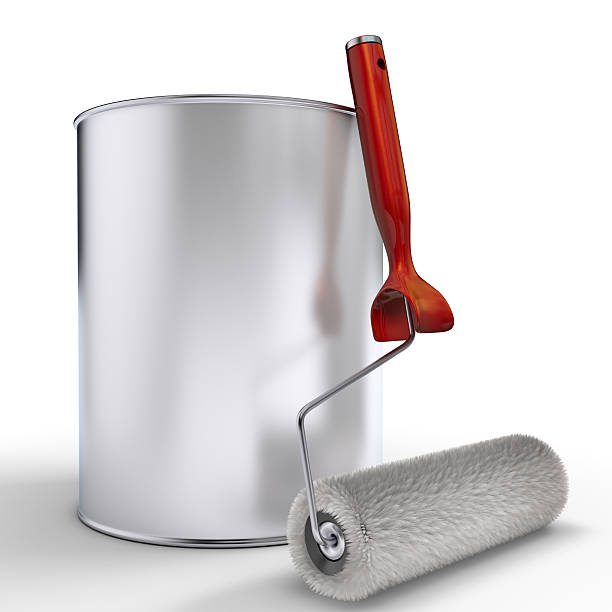 istock red paint bucket and roller on isolated white background 465620522