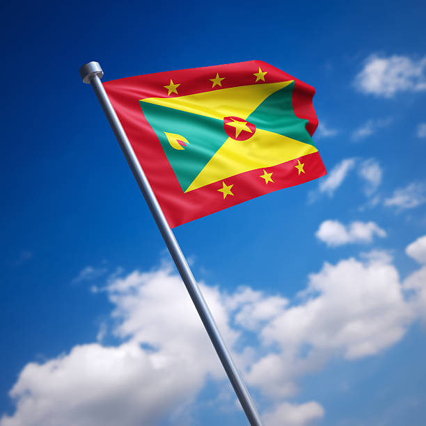 Flag of Grenada. Shallow depth of field and motion blur 3d render.