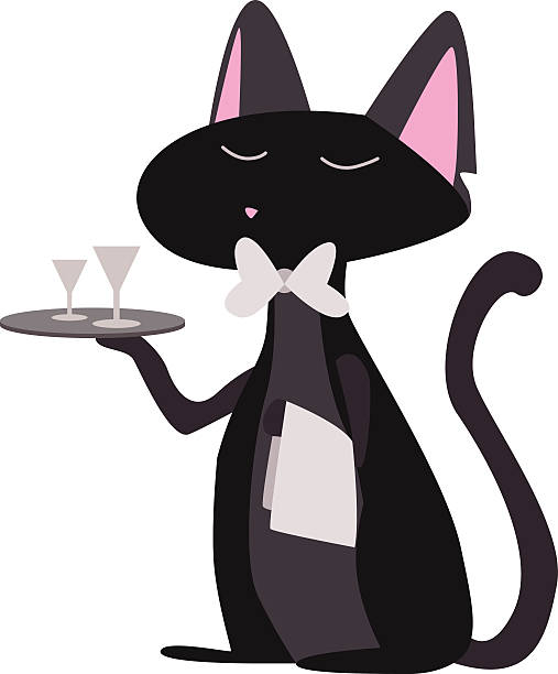 illustrazioni stock, clip art, cartoni animati e icone di tendenza di gatto cameriere - butler domestic staff service tray