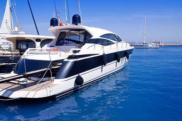 Luxury yachts in Formentera marina near ibiza