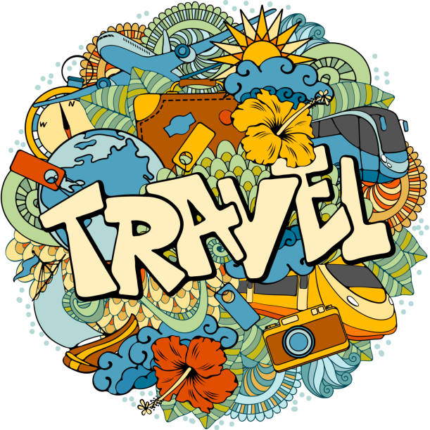 illustrazioni stock, clip art, cartoni animati e icone di tendenza di viaggio - flying vacations doodle globe