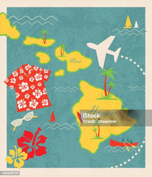 Aloha Retro Revival Hawaiian Luau Map Design Travel Theme Elements Stock Illustration - Download Image Now