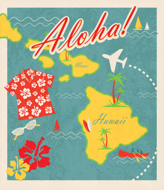 illustrations, cliparts, dessins animés et icônes de aloha hawaiian luau carte rétro design travel design sur le thème invitation - hawaii islands maui big island tropical climate