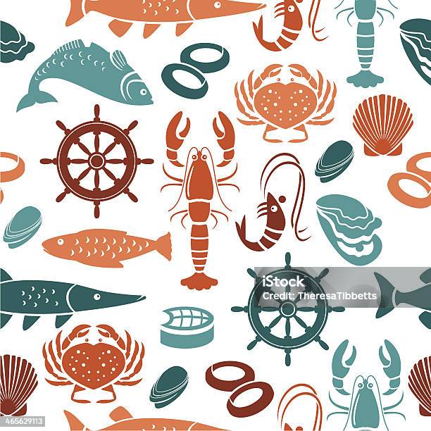 Meeresfrüchteschema Wiederholen Stock Vektor Art und mehr Bilder von Fische und Meeresfrüchte - Fische und Meeresfrüchte, Muster, Hummer - Meeresfrüchte