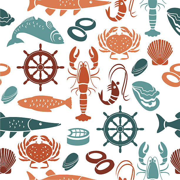 ilustrações de stock, clip art, desenhos animados e ícones de padrão de repetição de frutos do mar - tuna silhouette fish saltwater fish