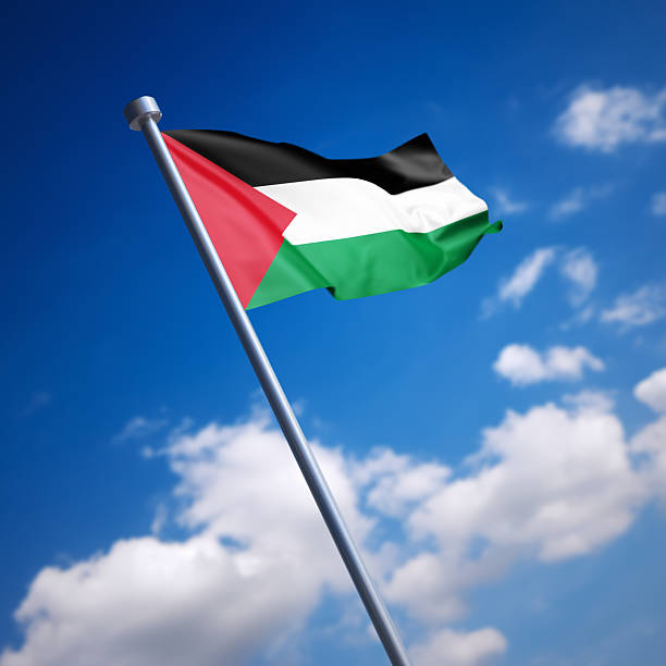 istock Flag of Palestine against blue sky 465629305