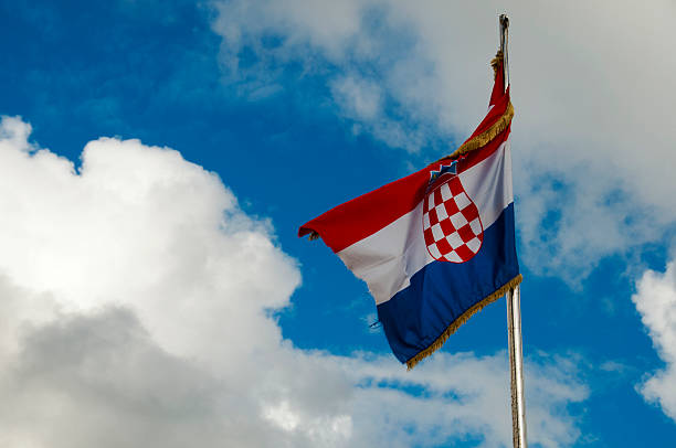 istock Croatia flag against blue sky 465629705