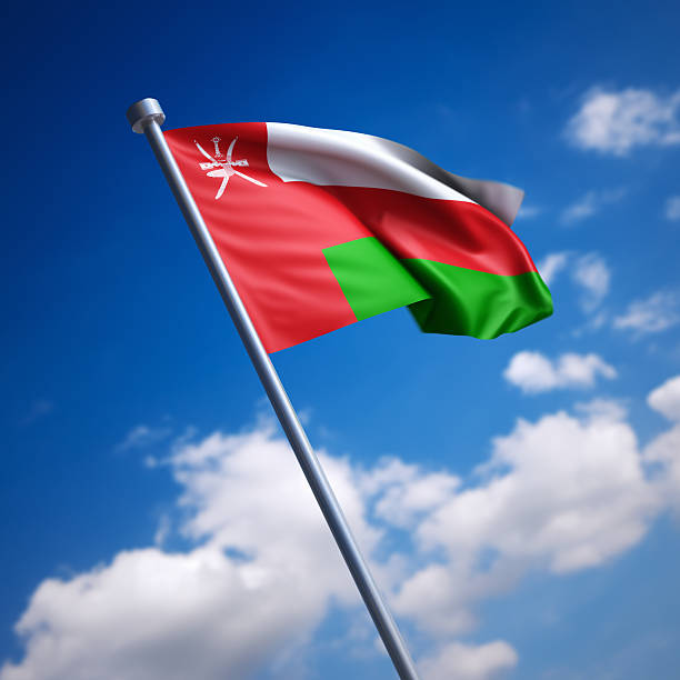 Flag of the Sultanate of Oman. Shallow depth of field and motion blur 3d render.