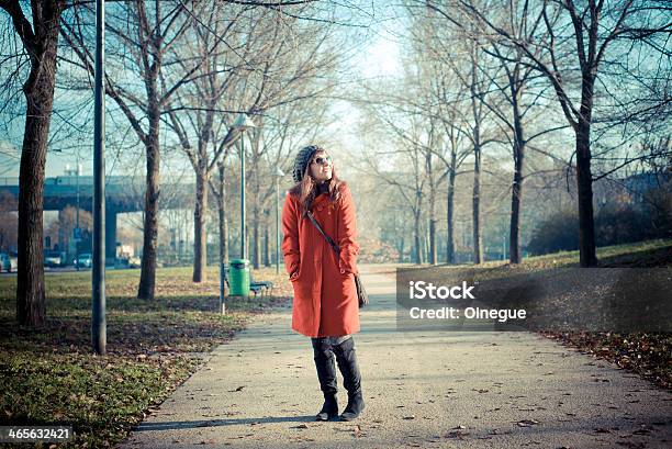 Beautiful Woman Red Coat Stock Photo - Download Image Now - Adult, Breakfast, Brown Hair