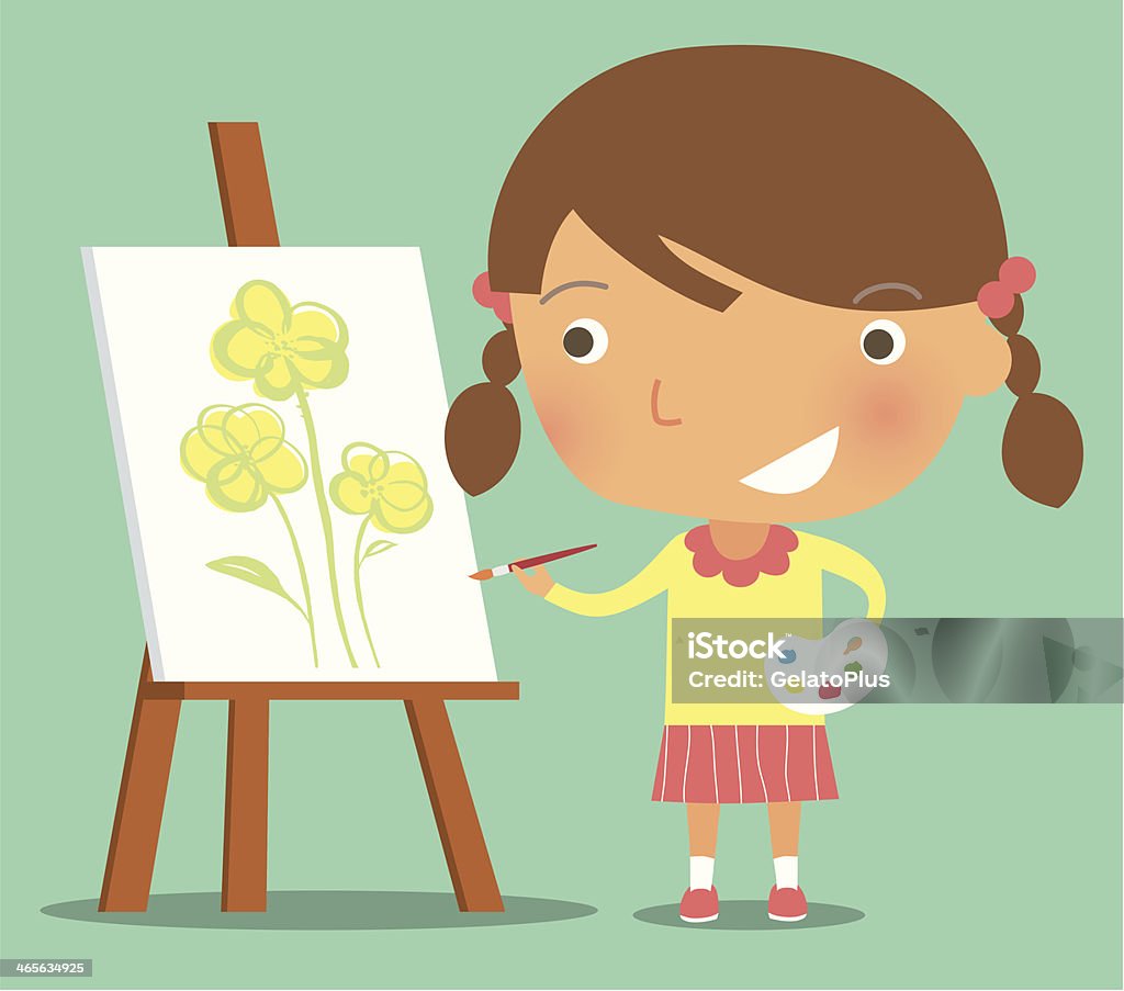 The little painter Little girl painting on canvas. Zip contains AI and PDF file. Child stock vector