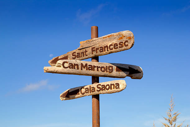 Formentera wood road signs Can Marroig Cala Saona San Francesc