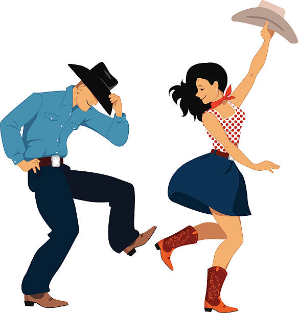Country western dancers Cowboy and cowgirl dancing country western dance, isolated on white, vector illustration, no transparencies, EPS 8 cowgirl stock illustrations