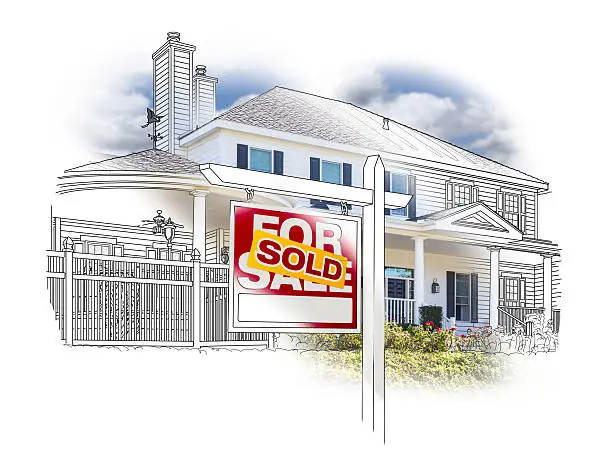 Photo of Drawing of a large house with sold sign in front