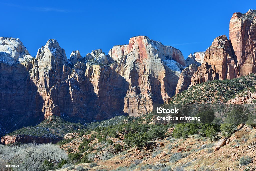 Towers of the Virgin in Winter Towers of the Virgin in Winter, Zion National Park, Utah, USA 2015 Stock Photo