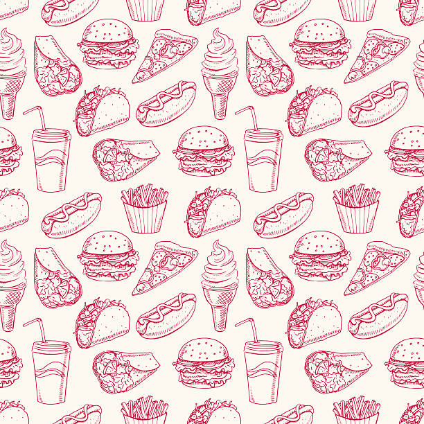 illustrazioni stock, clip art, cartoni animati e icone di tendenza di sfondo con diversi fast food - 2 - cream ice symbol french fries