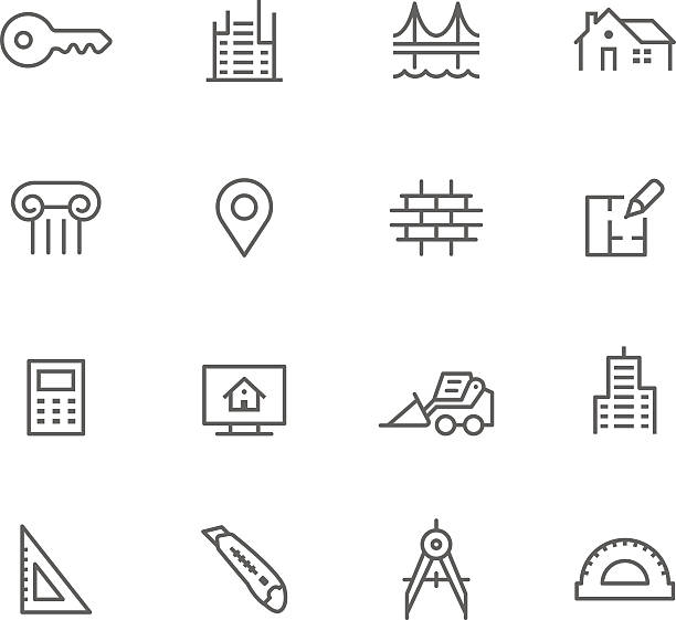 ilustraciones, imágenes clip art, dibujos animados e iconos de stock de conjunto de iconos de la arquitectura - architect computer icon architecture icon set