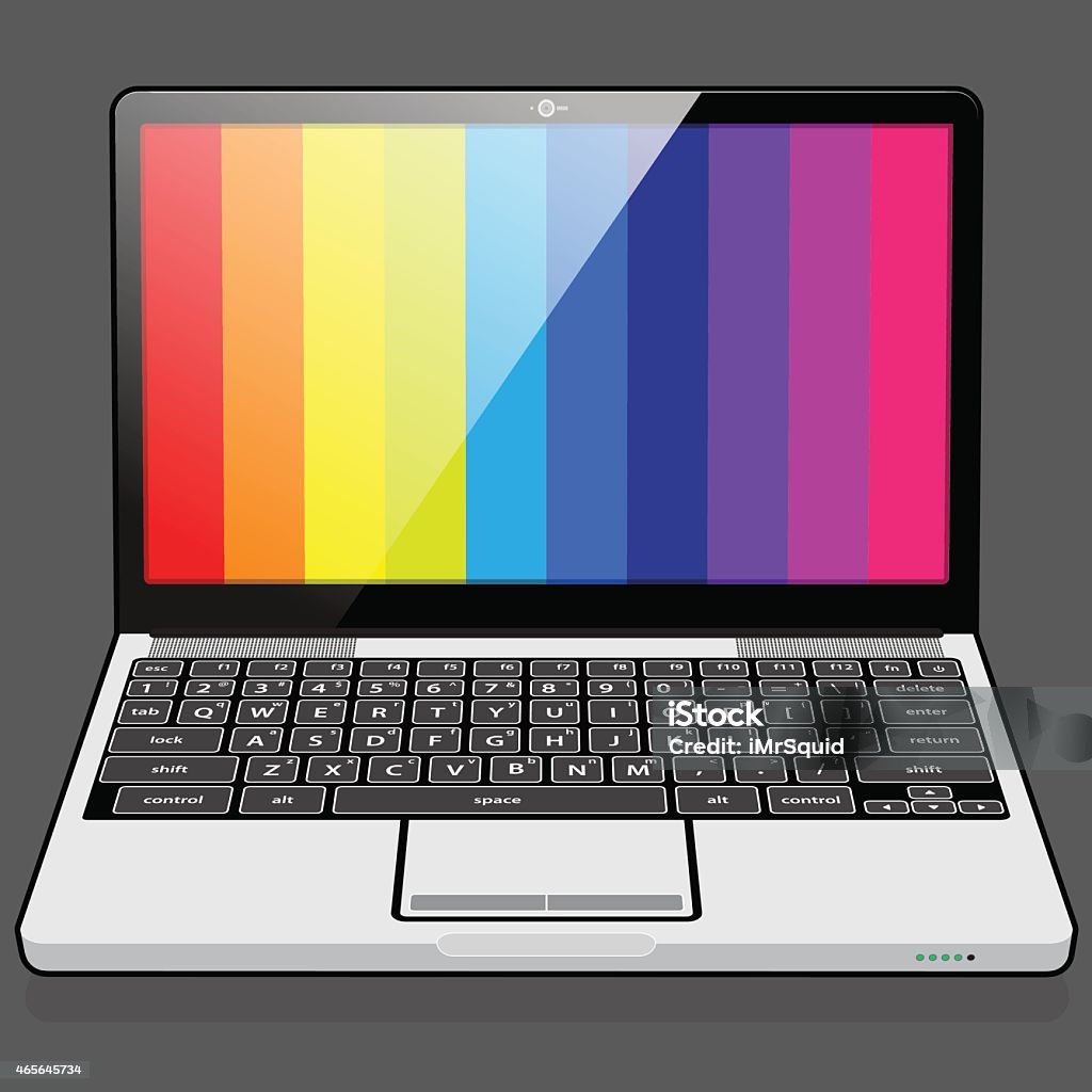 Laptop Computer Rainbow A Laptop mobile computer presents a rainbow coloured vertical pattern on screen. Wired stock vector