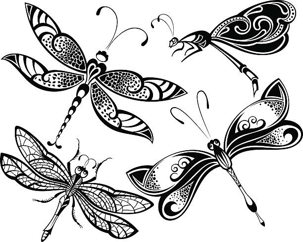 잠자리 설정 - women butterfly creativity flying stock illustrations