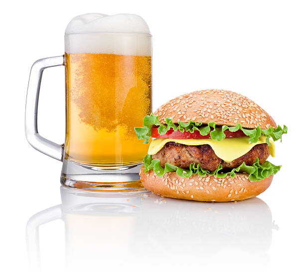 istock Hamburger and Mug of beer isolated on white background 465646025