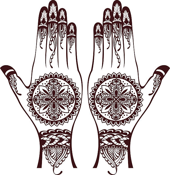 ilustrações de stock, clip art, desenhos animados e ícones de ilustração vetorial de mãos com tatuagens de henna - hinduism henna tattoo tattoo human hand