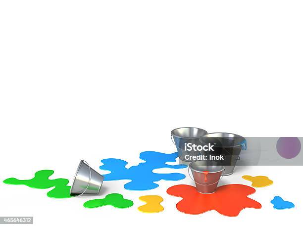 Buckets With Different Colors Paint On A White Background Stock Photo - Download Image Now