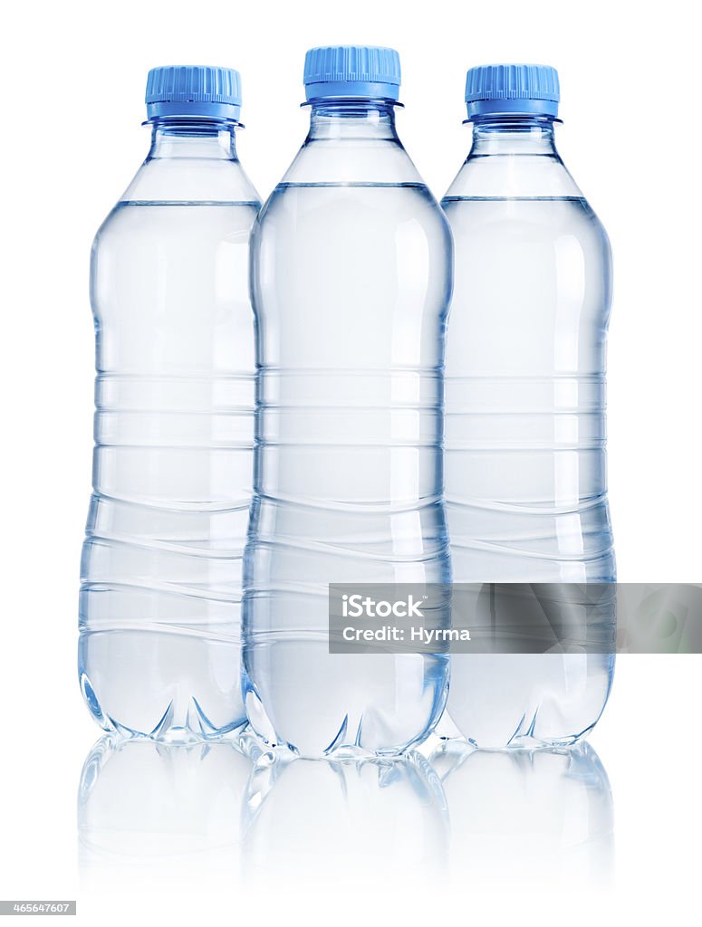 Three plastic bottle of drinking water isolated on white background Drinking Water Stock Photo