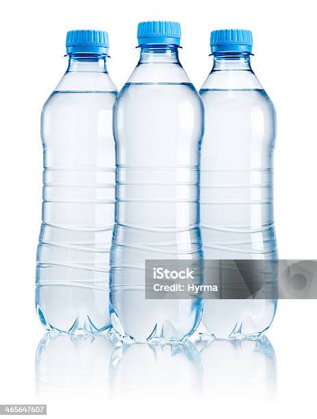 Three Plastic Bottle Of Drinking Water Isolated On White Background Stock Photo - Download Image Now