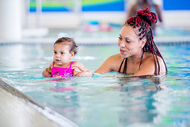 istock Mother holding daughter in swimming pool 465649542