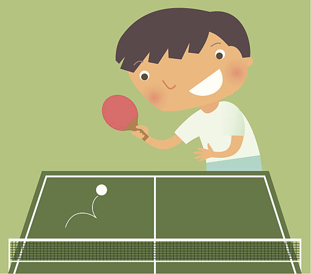Kid playing ping pong Little boy playing ping pong. Zip contains AI and hi-res jpeg. ping pong table stock illustrations