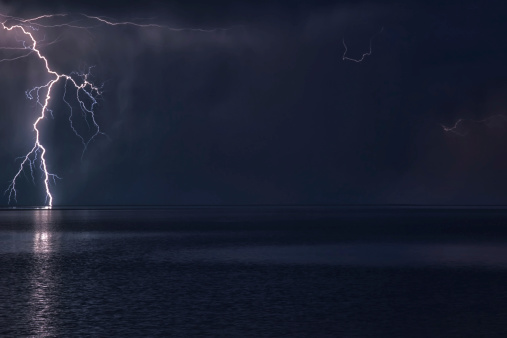 Lightning Storm over big lake Balkhash, Kazakhstan