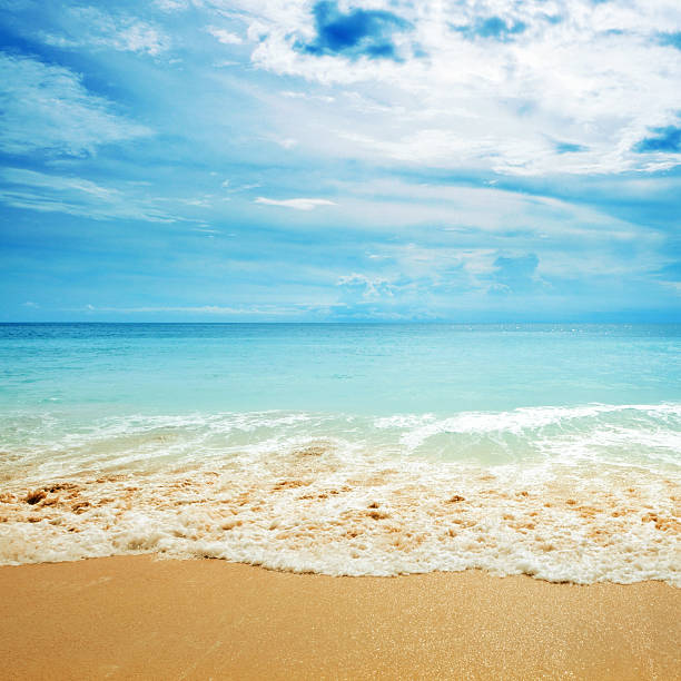 istock Beach scene showing sand, sea and sky 465655475