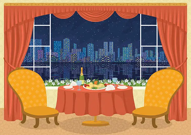 Vector illustration of Restaurant with city view