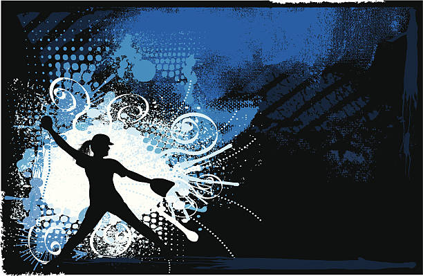 Softball Pitcher Background - Girls All-Star Grunge Style background Illustration of a Girls Softball Pitcher, All-Star. Great for a spread or t-shirt graphic. Check out my "Baseball Summer Sport" light box for more. softball pitcher stock illustrations