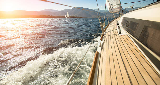 istock Yacht sailing towards the sunset. Sailing. Luxury yachts. 465658710