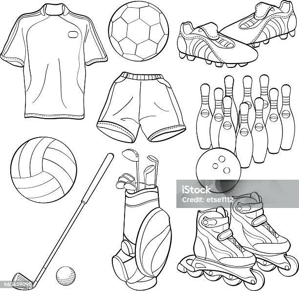 Sports Equipment Stock Illustration - Download Image Now - Golf Bag, Soccer Shoe, Outline