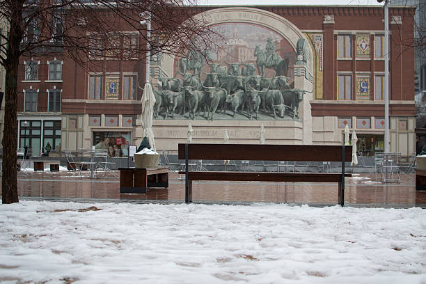 Fort Worth, Texas, United States - February 28, 2015: View of snow at Sundance Square in Fort Worth, Texas, United States.