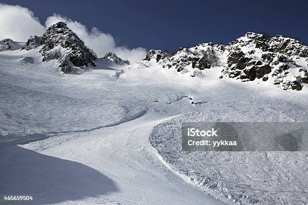 Mountain Skitrack On The Slope Stock Photo - Download Image Now - 2015, Horizontal, Krasnaya Polyana - Sochi